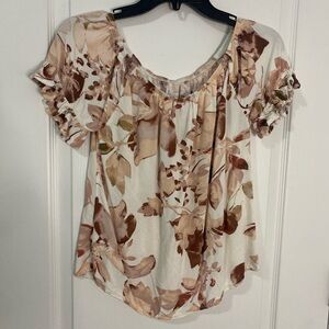Knox Rose Tan and Cream Flutter Sleeve Blouse